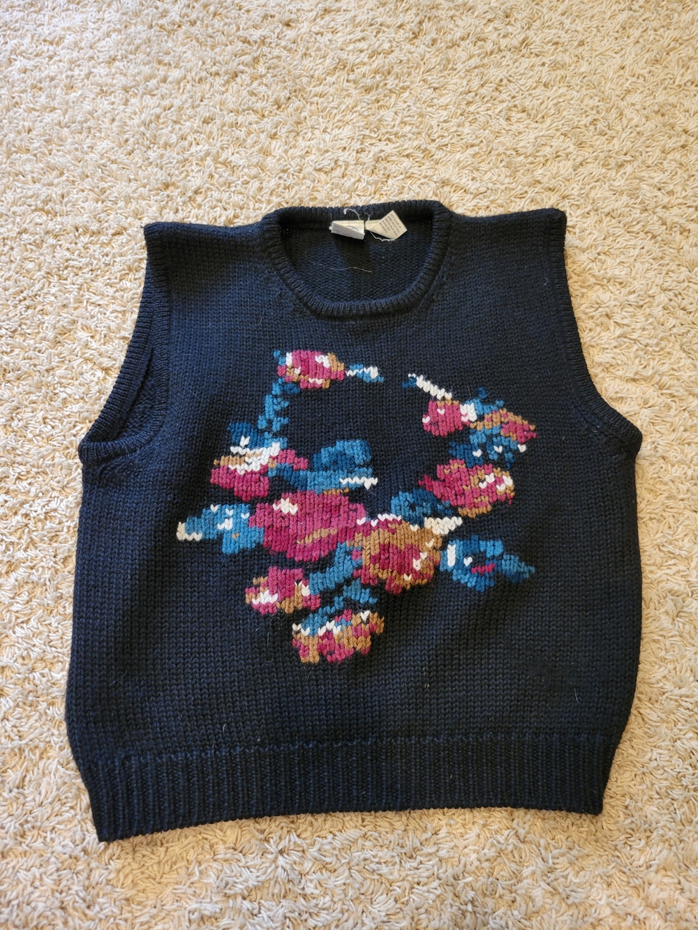 Vintage Wool JG Hook Black Floral Knit Sleeveless Sweater Vest Sz M